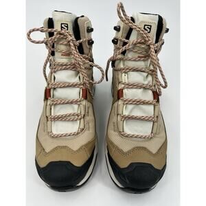 SALOMON Women Size 7.5 Khaki Suede Contagrip Gore-Tex Ortholite Hiking Boots